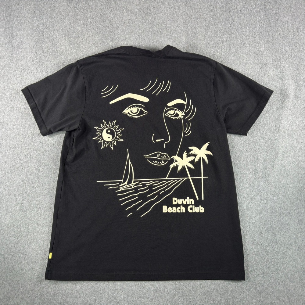 Duvin Beach Club T Shirt Mens M Black Palm Tree Surf Skate 100% Cotton